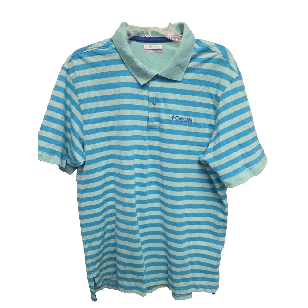 Columbia‎ Mens L PFG super bonefish pique short polo shirt short sleeve blue